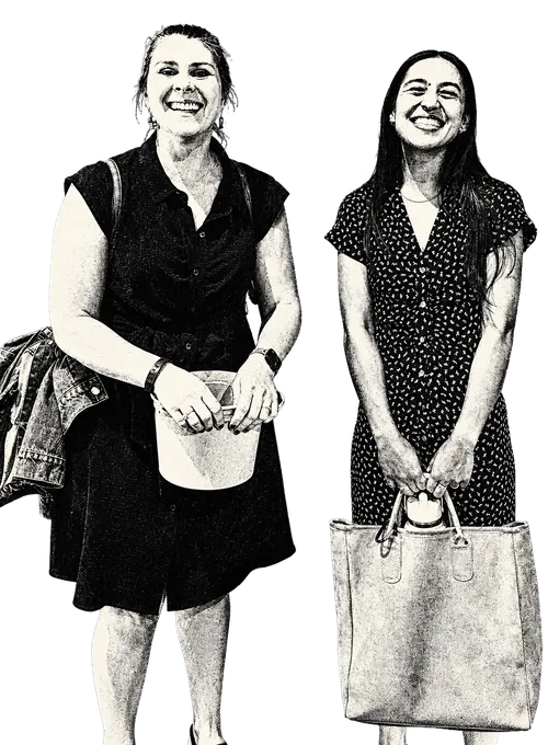 Two women arriving at a Dinner Group